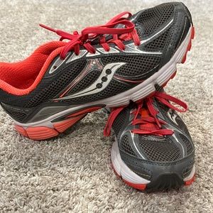 Pink and grey Saucony sneakers